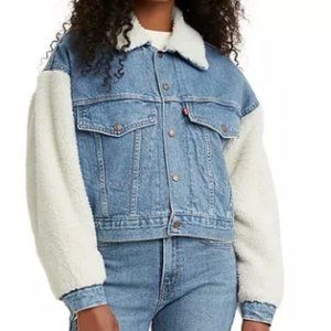 Levi's Sherpa Sleeve Cropped Oversized Denim Jacket
